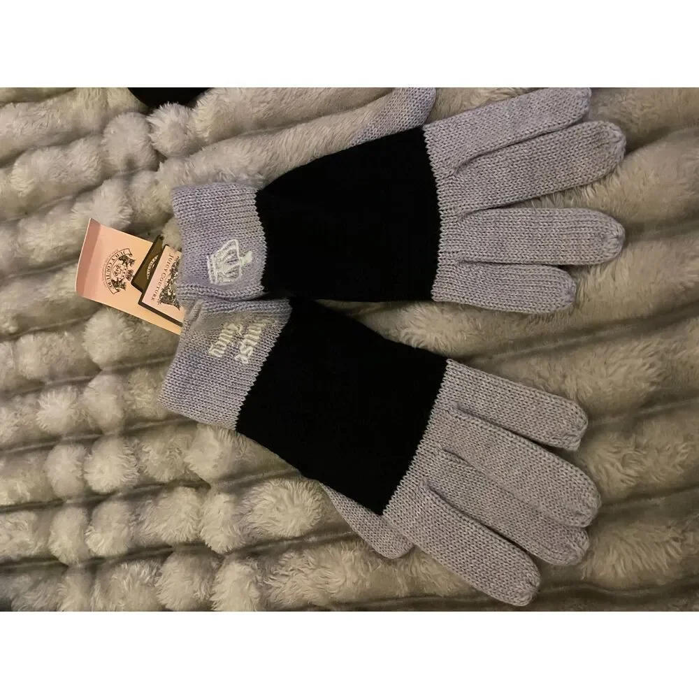 Y2k nwt vintage og juicy couture knit winter gloves mittens grey